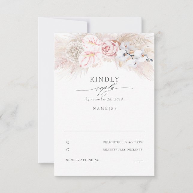 Pink Anthuriums and Pampas Grass Wedding RSVP (Vorderseite)