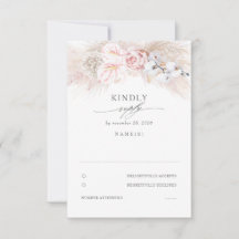 Pink Anthuriums and Pampas Grass Wedding RSVP