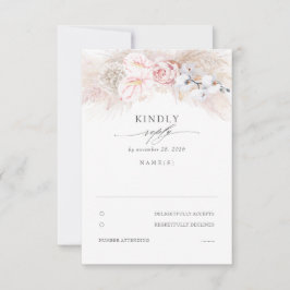 Pink Anthuriums and Pampas Grass Wedding RSVP Karte
