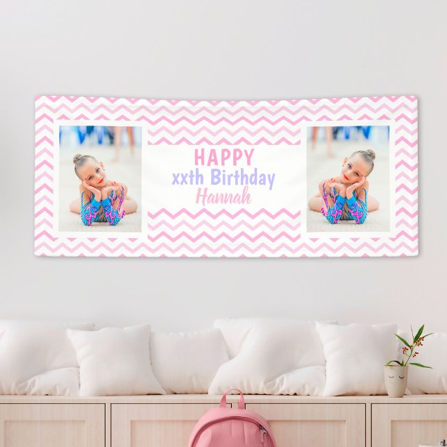 Pink any Age Girl Foto Girly Birthday Party Banner (Pink Any Age Girl Photo Girly Birthday Party Banner
)