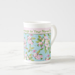 Pink Apple Blossom Muster und Pink Band Prozellantasse