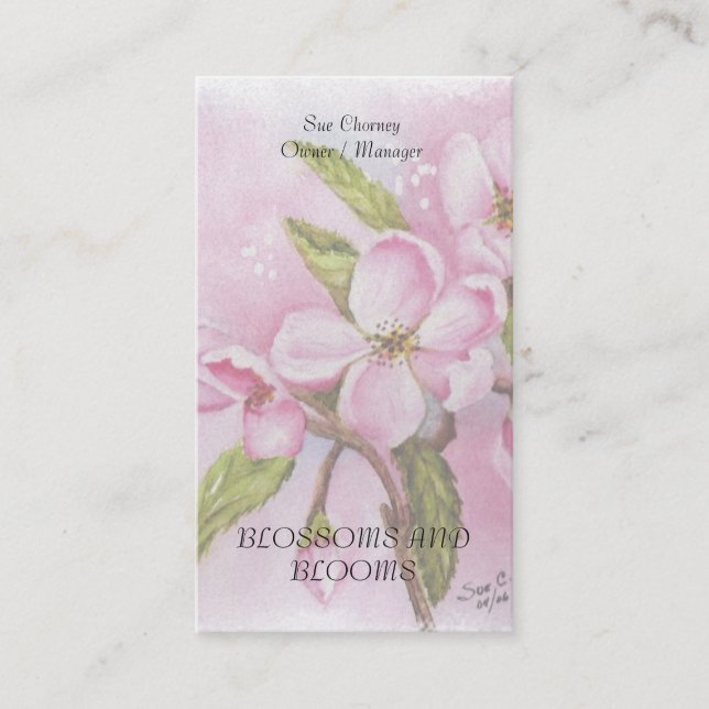 PINK APPLE BLOSSOM WATERCOLOR BLUME BUSINESS CARD VISITENKARTE (Vorderseite)