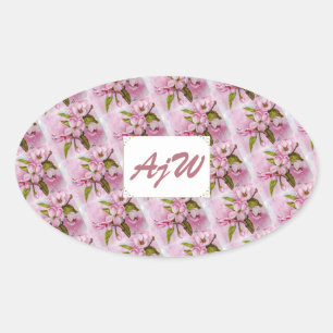 PINK APPLE BLOSSOMS MIT MONOGRAMM OVALER AUFKLEBER