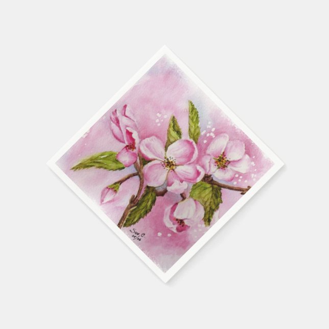 PINK APPLE BLOSSOMS PAPIERNAPKINS SERVIETTE (Ecke)