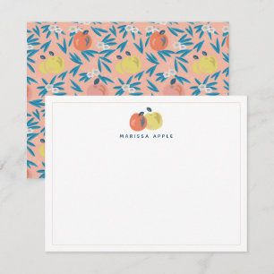 Pink Apple Floral Teacher Stationery Note Card Mitteilungskarte