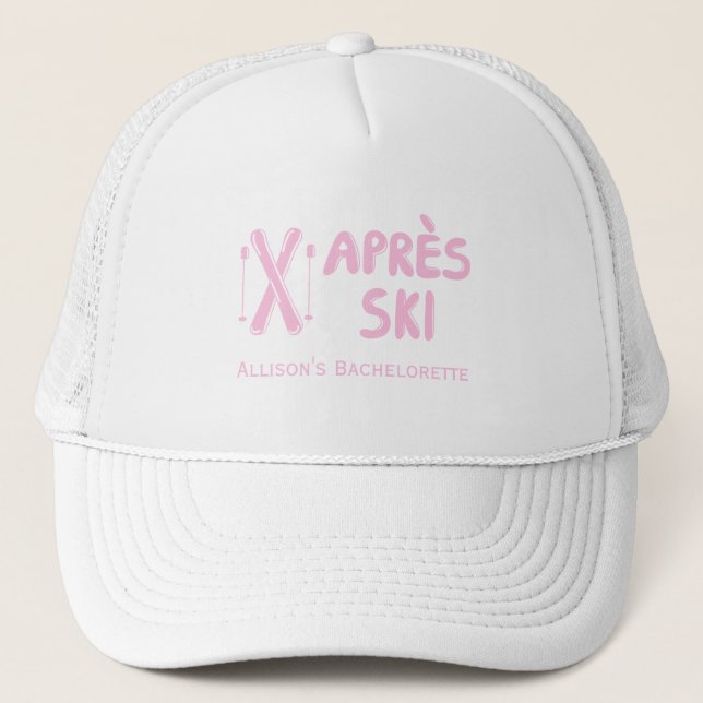Pink Apres Ski Junggeselinnen-Abschied Hut Truckerkappe (Vorderseite)