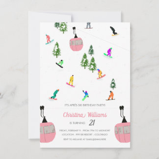 Pink Aprés Snowboard Snowboarden Geburtstag Einladung