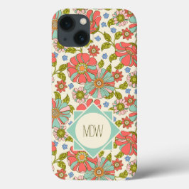 Pink Aqua 70er Retro Floral Personalisiert Case-Mate iPhone Hülle