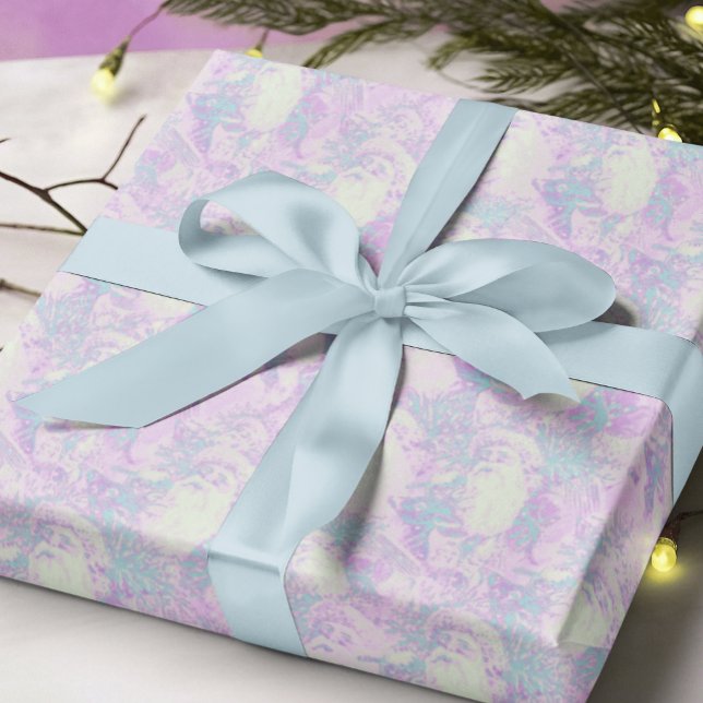 pink + aqua antique santa claus muster christentum geschenkpapier (Von Creator hochgeladen)