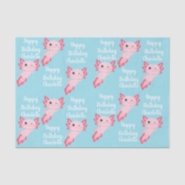 Pink Aqua Axolotl Girl Happy Birthday Name Seidenpapier
