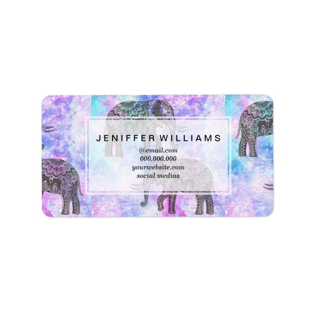 Pink Aqua Black Elephant Bright Tribal Adressaufkleber (Vorne)