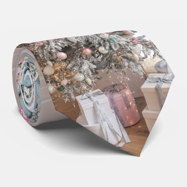 Pink Aqua Blauer Weihnachtsbäckerbaum Krawatte (Gerollt)