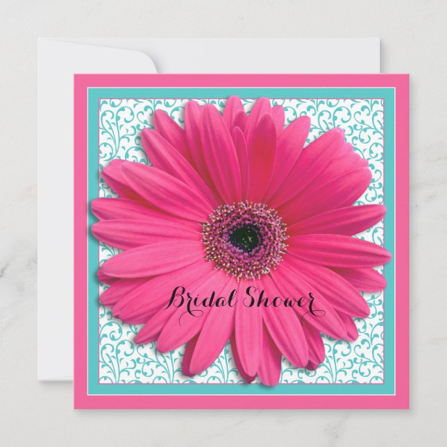 Pink Aqua Gerbera Daisy Bridal Dusche Einladung (Vorderseite)