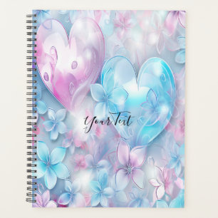 Pink Aqua Hearts und Blume Hochzeitsplaner Planer