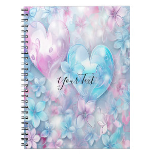 Pink Aqua Hearts und Blume Notebook Notizblock