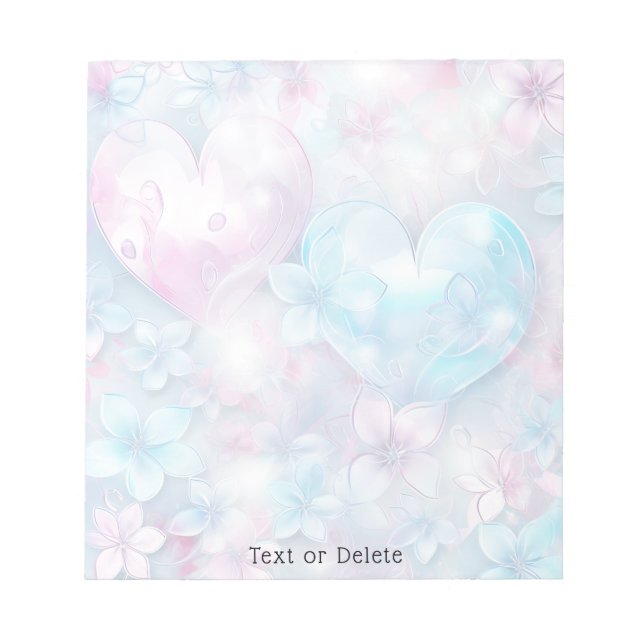 Pink Aqua Herz und Blume Notepad Notizblock (Vorderseite)