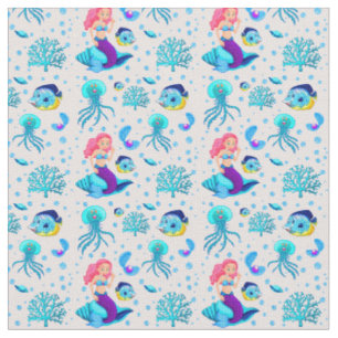 Pink Aqua Mermaid auf Seashell Unterwasserfisch Stoff