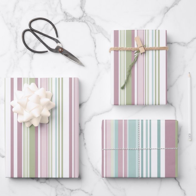 Pink, Aqua, mint, spring rain and mauve stripes Geschenkpapier Set (Vorderseite)