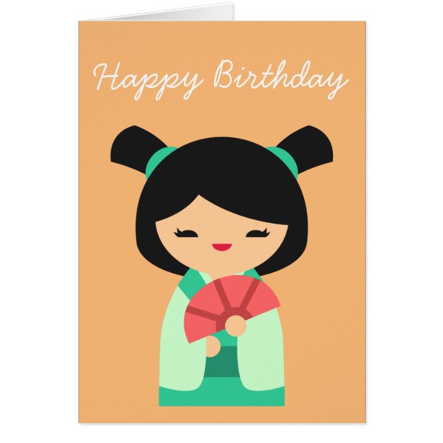 Pink Aqua peach Kokeshi Japanische Puppen (Vorne)