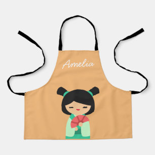 Pink Aqua peach Kokeshi Japanische Puppen Schürze