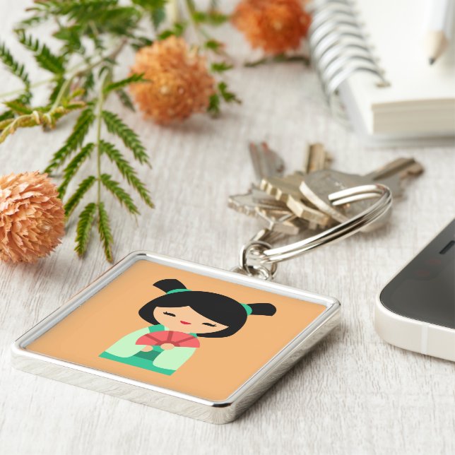 Pink Aqua pfirsich Kokeshi Japanische Puppen Schlüsselanhänger (Seite)