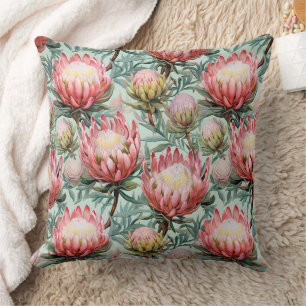 Pink Aqua Protea Blume Fynbos gepolsterte Printdes Kissen