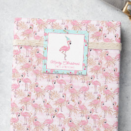 Pink & Aqua Santa Flamingo Beach Weihnachtsgeschen Mitteilungskarte