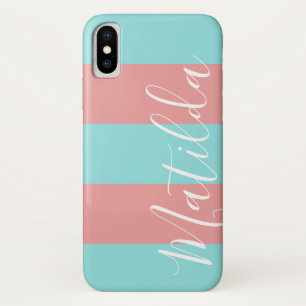 Pink Aqua Strip Personalisierter Name Case-Mate iPhone Hülle