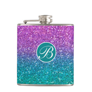 Pink Aquamarin Aqua Blue & Lila Funkelnd Glitzer Flachmann