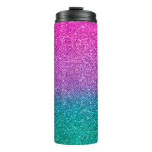 Pink Aquamarin Aqua Blue & Lila Funkelnd Glitzer Thermosbecher