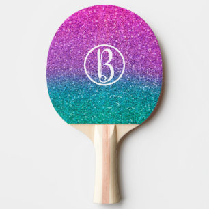Pink Aquamarin Aqua Blue & Lila Funkelnd Glitzer Tischtennis Schläger