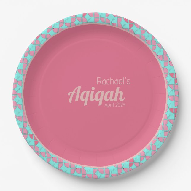 Pink Aquamarin, Baby Girl Aqiqah Baby Dusche Pappteller (Vorderseite)