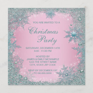 Pink Aquamarin Blue Snowflake Weihnachts-Party Einladung