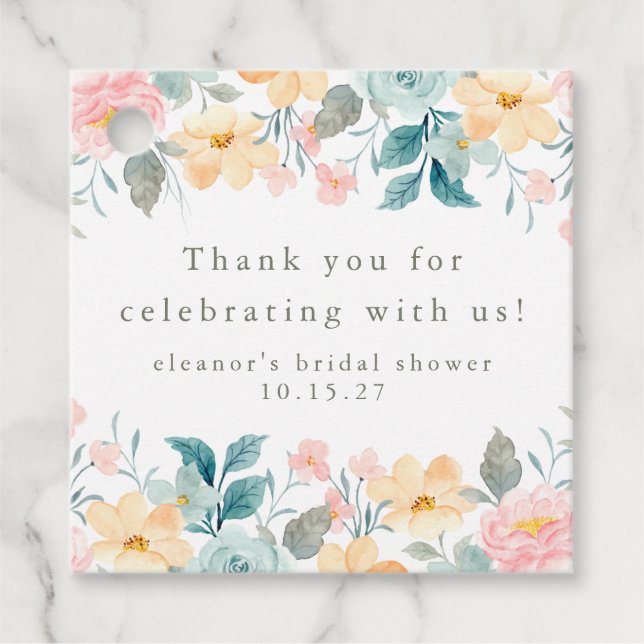 Pink Aquamarin floral Brautparty Custom Vielen Dan Geschenkanhänger (Vorderseite)