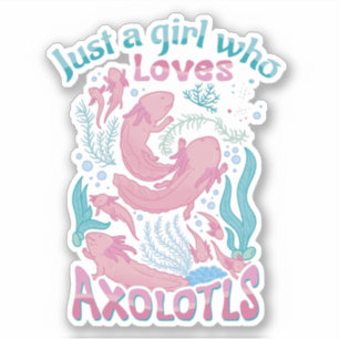 Pink Aquamarin Girl Liebe Axolotls Aufkleber