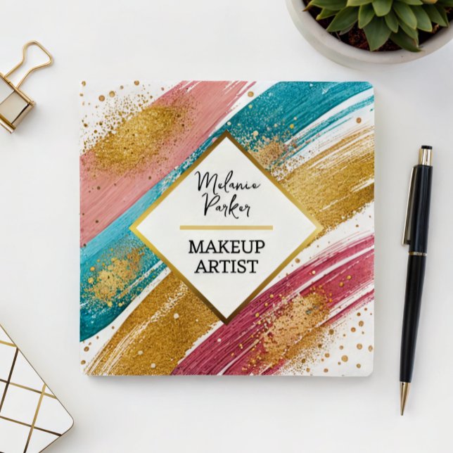 Pink Aquamarin Gold Glitzer Paint Makeup Quadratische Visitenkarte (Von Creator hochgeladen)