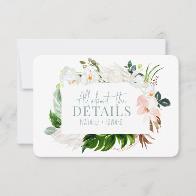 Pink, aquamarin + orchid, tropisch-blumengeschmück save the date (Vorderseite)