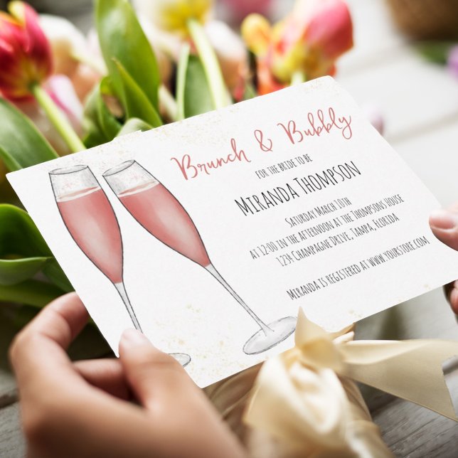 Pink-Aquarell-Brunch und Bubbly-Brautparty Einladung (Von Creator hochgeladen)