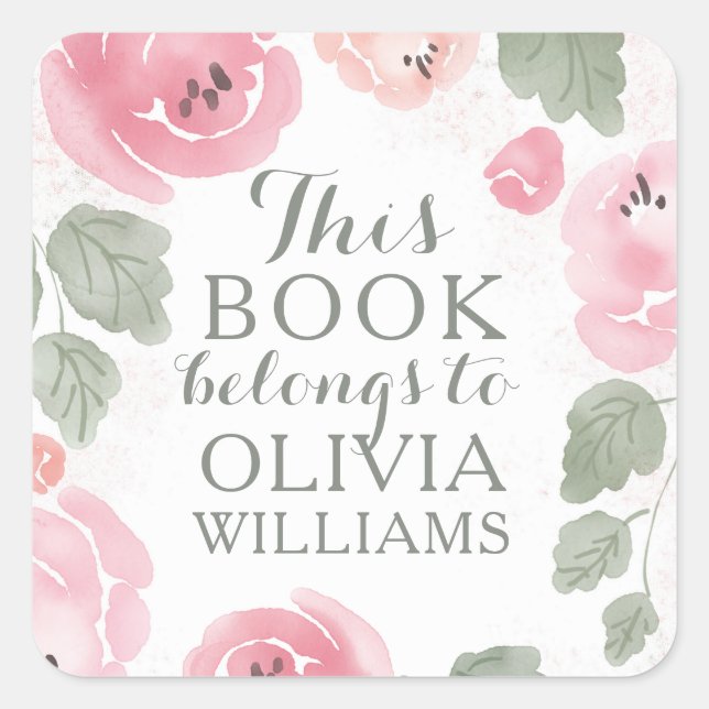 Pink Aquarell Rose Dieses Buch gehört zu Aufkleber (Vorderseite)