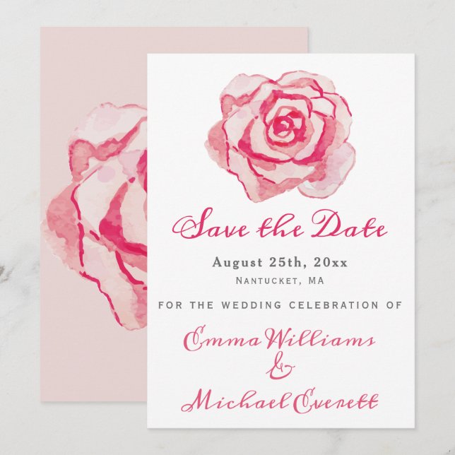 Pink-Aquarell-Rose - Hochzeitssache Speichern Sie  Save The Date (Vorne/Hinten)