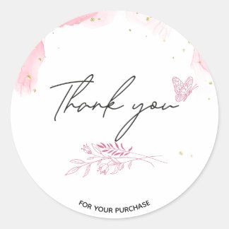 Pink Aquarell Unternehmen Vielen Dank Runder Aufkleber