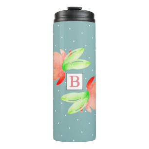 Pink Aquarellfarben-Blume und Foliongramm Thermosbecher