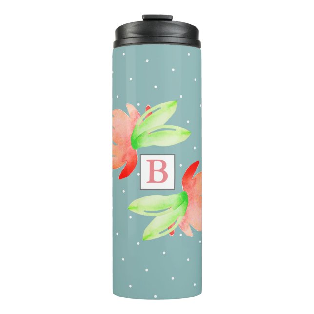 Pink Aquarellfarben-Blume und Foliongramm Thermosbecher (Vorderseite)