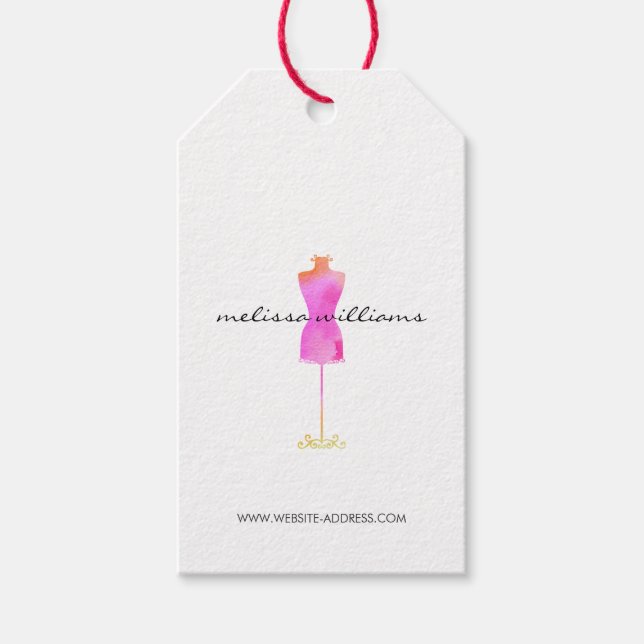 Pink Aquarellkleid Mannequin Mode Boutique Geschenkanhänger (Vorderseite)