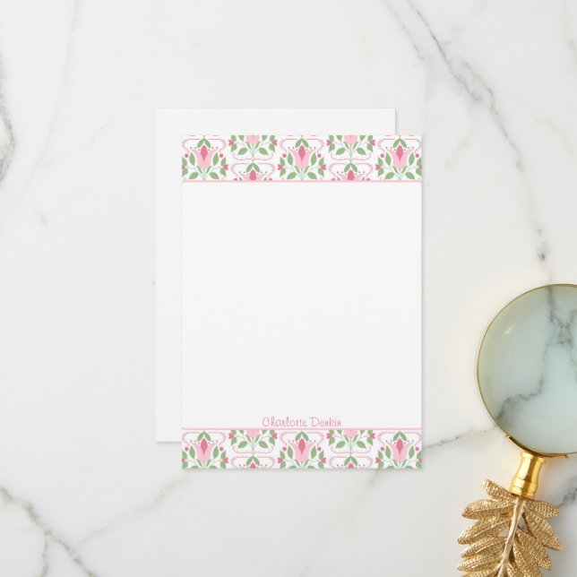 Pink Art Deco Baby Dusche Danke Notizen (Vorderseite/Rückseite Beispiel)