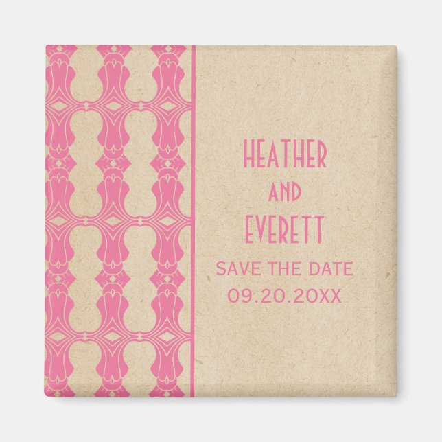 Pink Art Deco Border Save the Date Magnet (Vorne)