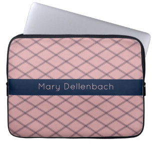 Pink Art Deco Muster mit Navy Name Strip Laptopschutzhülle