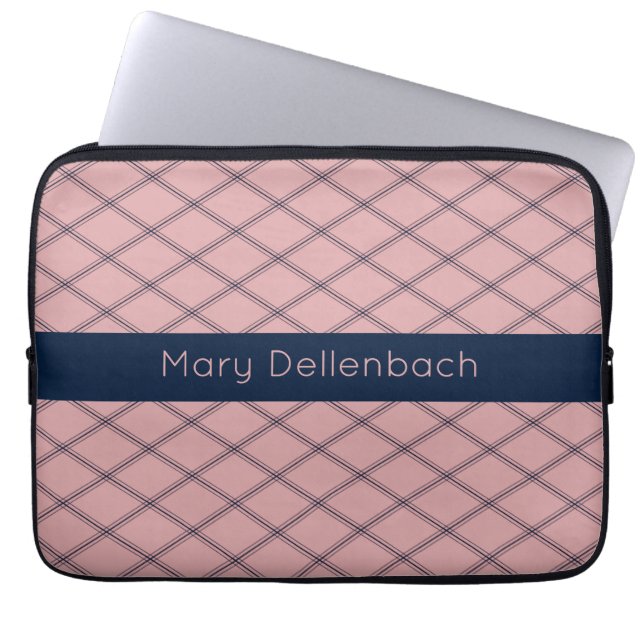 Pink Art Deco Muster mit Navy Name Strip Laptopschutzhülle (Vorderseite)