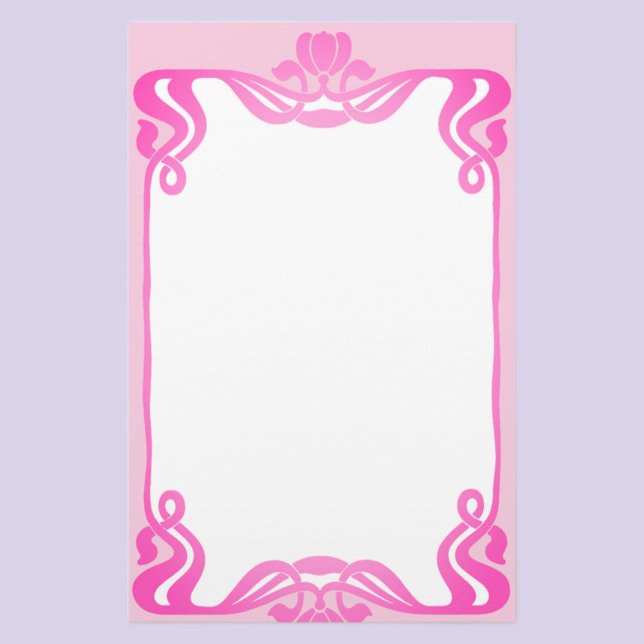 Pink Art Nouveau Border Stationary Stationary Stat Briefpapier (Von Creator hochgeladen)