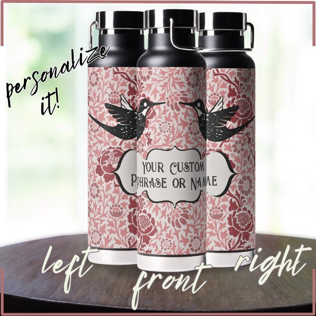 Pink Art Nouveau Floral Giro Grunge Hummingbirds Trinkflasche (Von Creator hochgeladen)